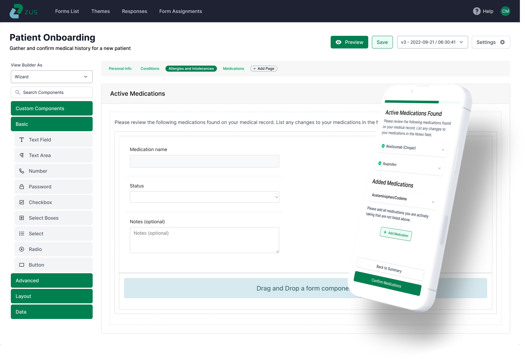 Zus Patient Onboarding view